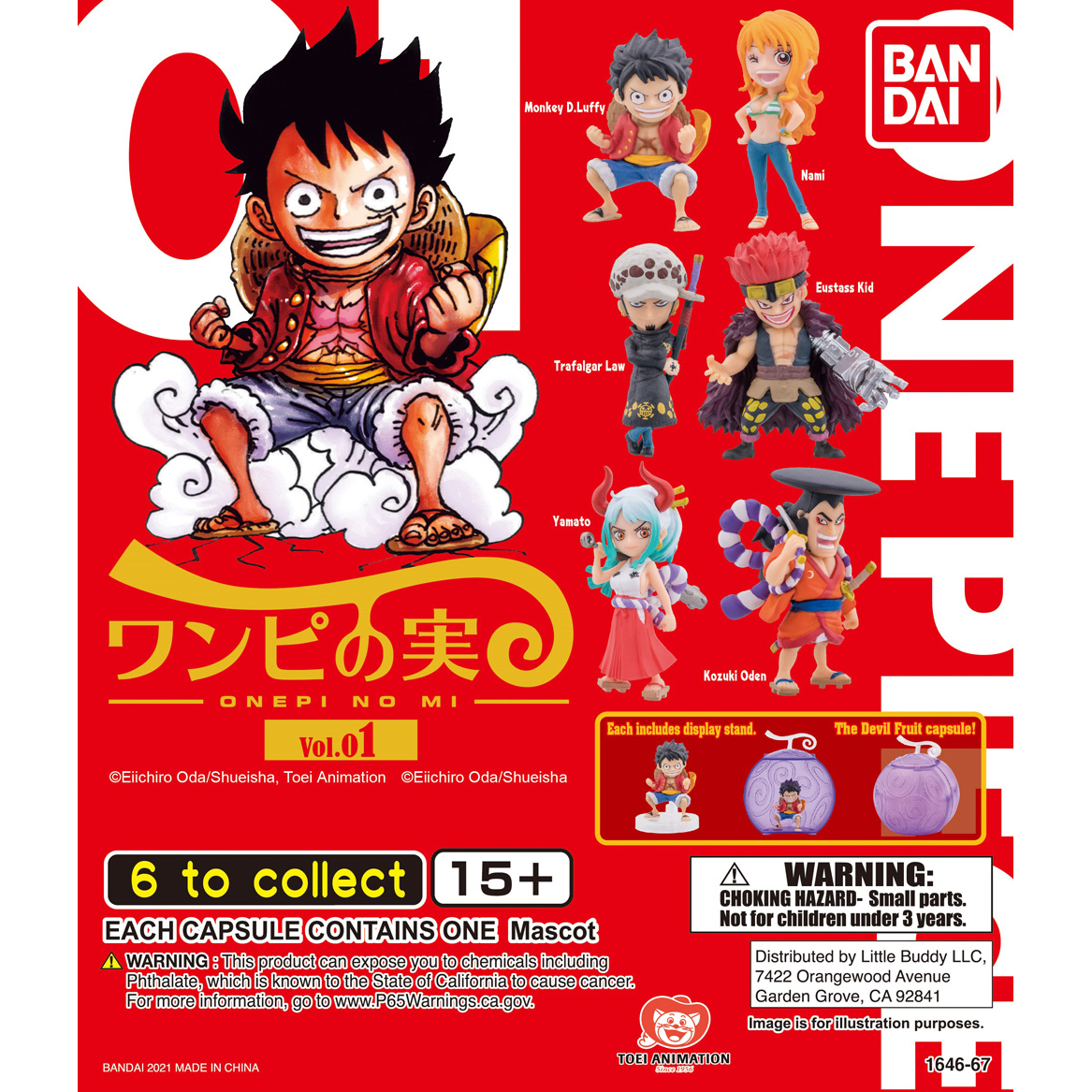 One Piece | Onepi no Mi Series 1 | Blind Mini-Figure | Luffy | Nami | Law | Kid | Yamato, and Kozuki Oden | Bandai